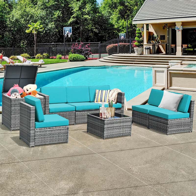 8 Pcs Rattan Patio Sectional Sofa Couch Set Outdoor Wicker Furniture Set with Storage Table & Cushions