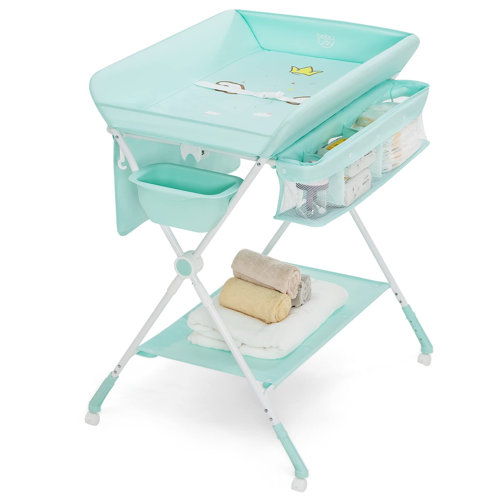 Costzon Baby Changing Table, Portable Folding Diaper Changing Station with Wheels