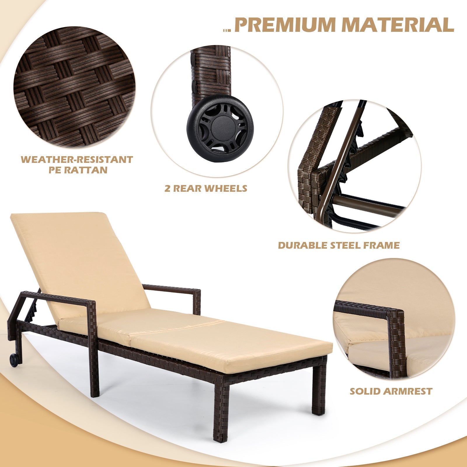 YODOLLA Cushioned PE Rattan Patio Lounge Chair - Brown