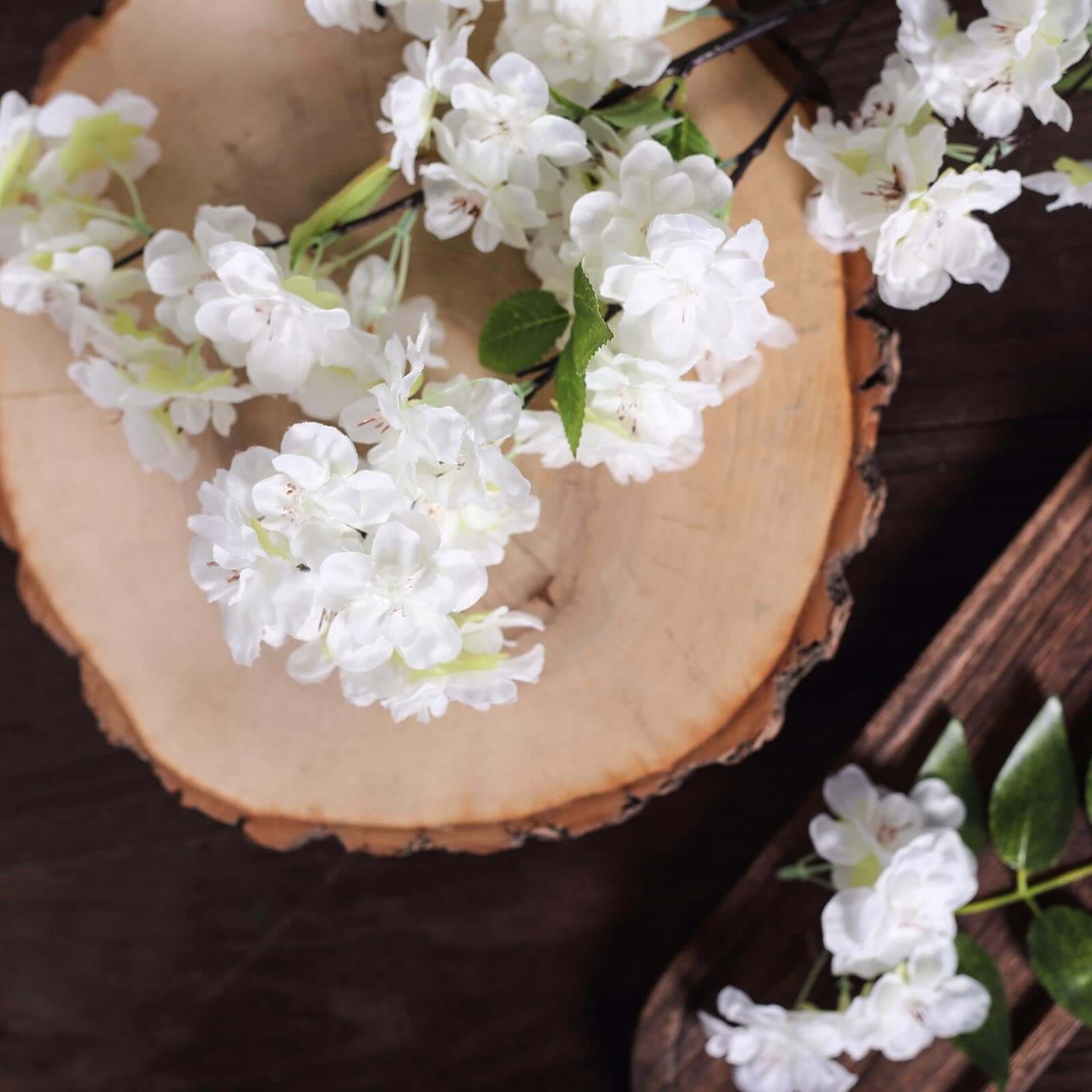 4 Bushes White Artificial Silk Cherry Blossom Flowers, Branches 40