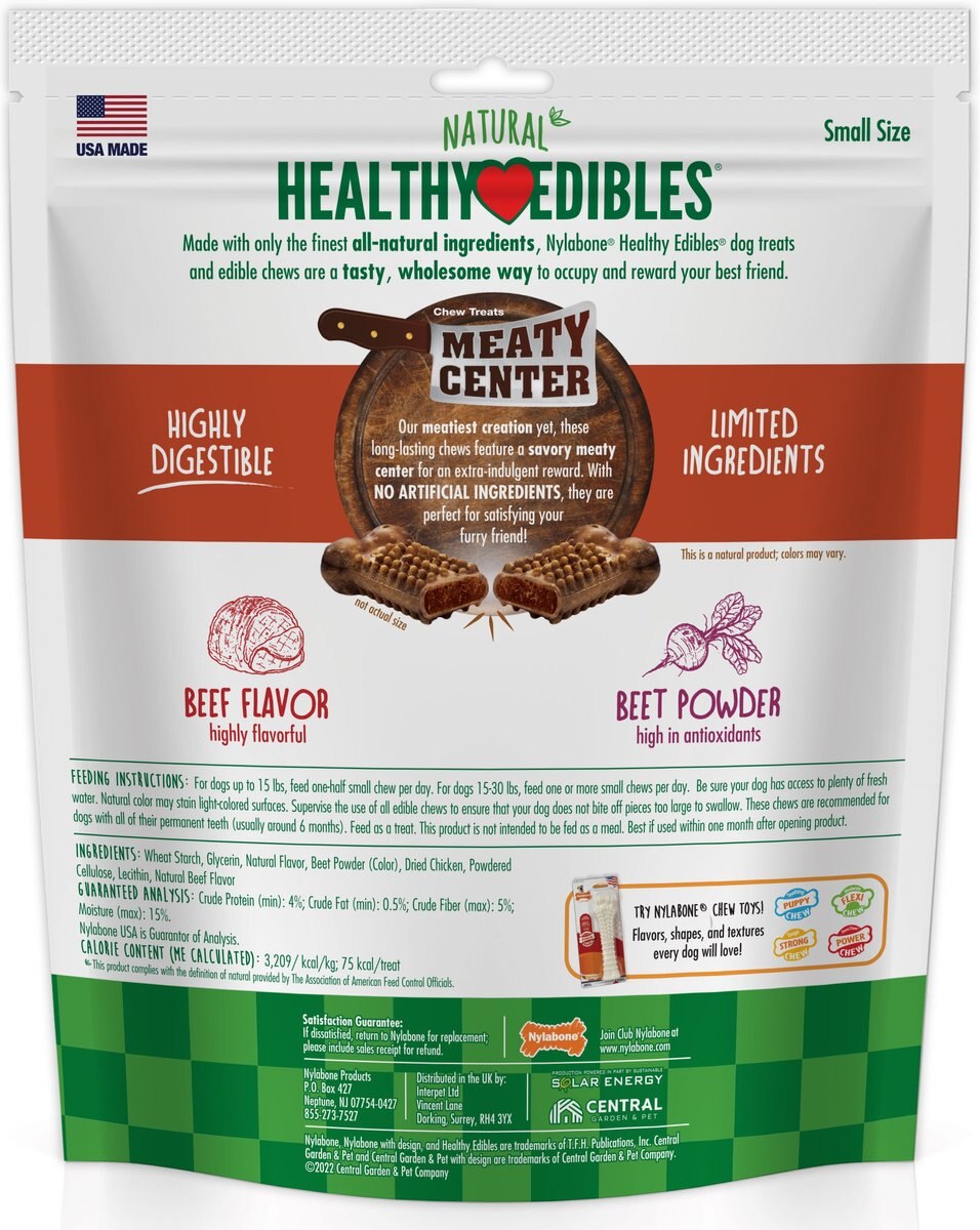 Nylabone Healthy Edibles Meaty Center Beef Natural Small Dog Treats， 12 count