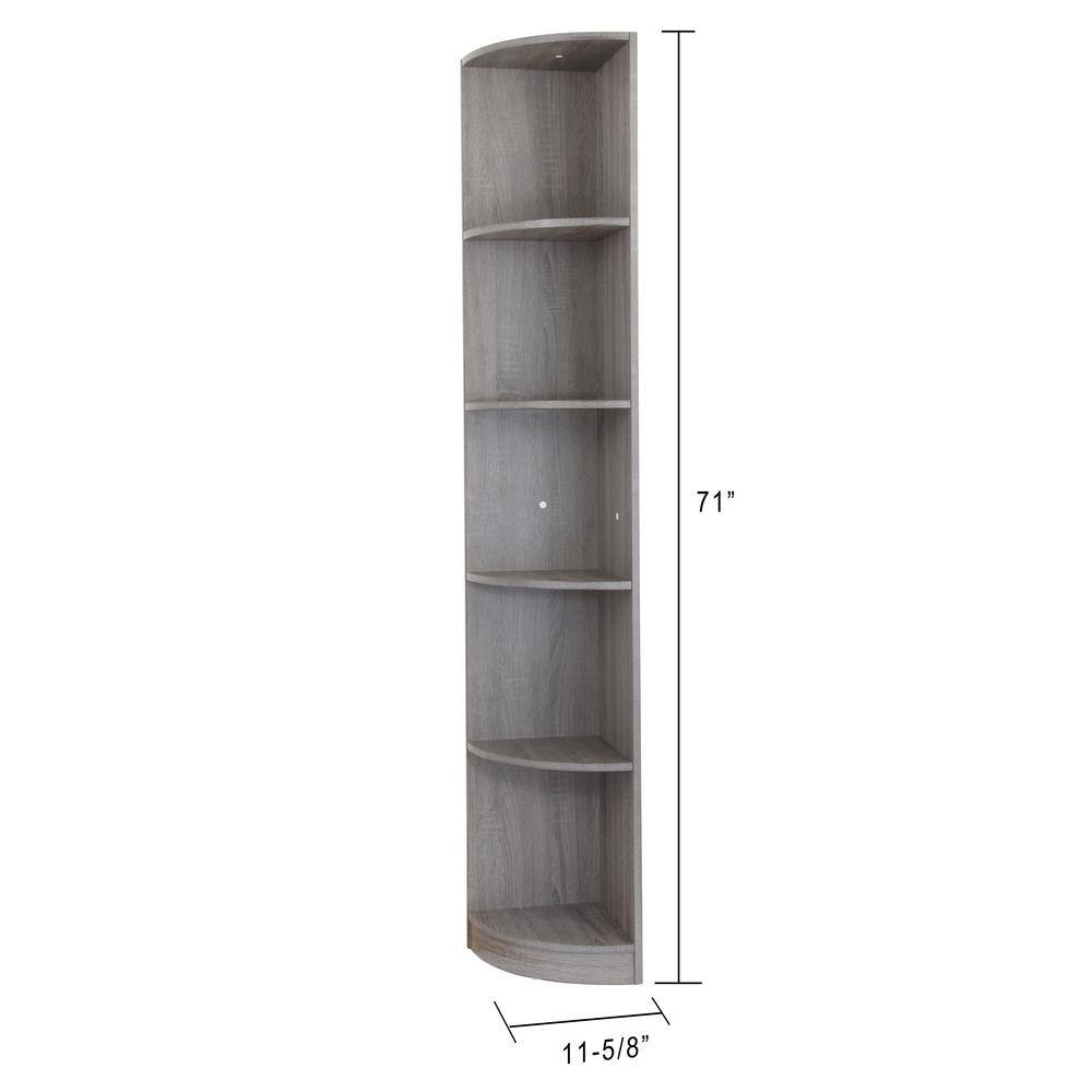 FC Design 70.75 in. Distressed Grey 5-Tier Corner Bookcase Display Storage Rack Wooden Shelving Unit for Living Room Home Office 99JET100-2121-4