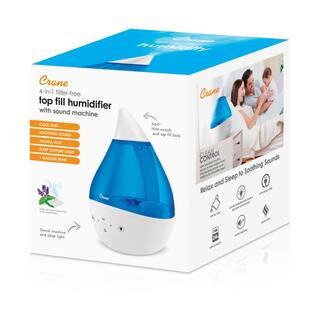 Crane 1 Gal. Top Fill Drop Cool Mist Humidifier with Sound Machine for Medium to Large Rooms up to 500 sq. ft. - BlueWhite EE-5306