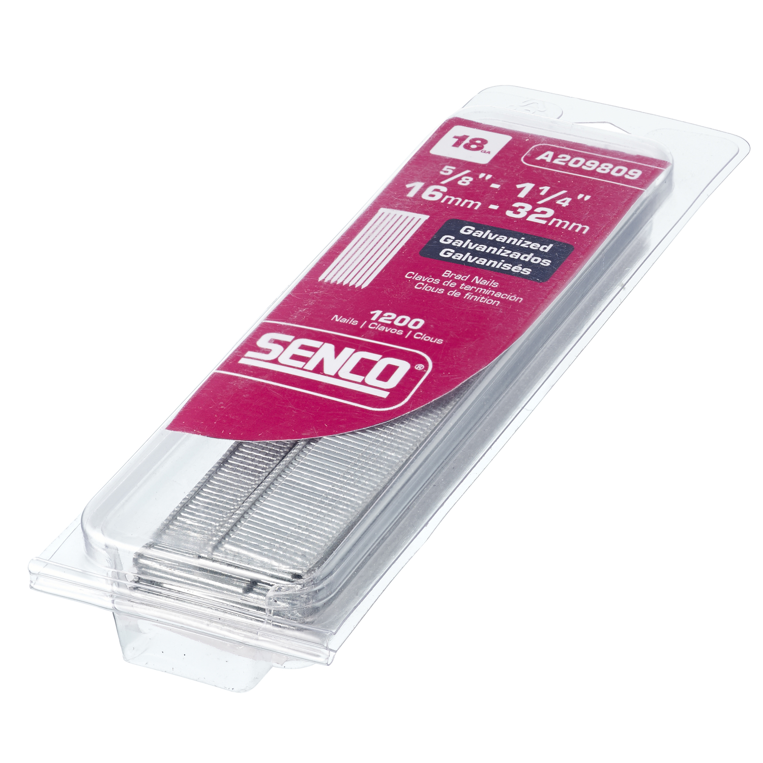 Senco 1-1/4 in. 18 Ga. Straight Strip Galvanized Brad Nails 1，200 pk