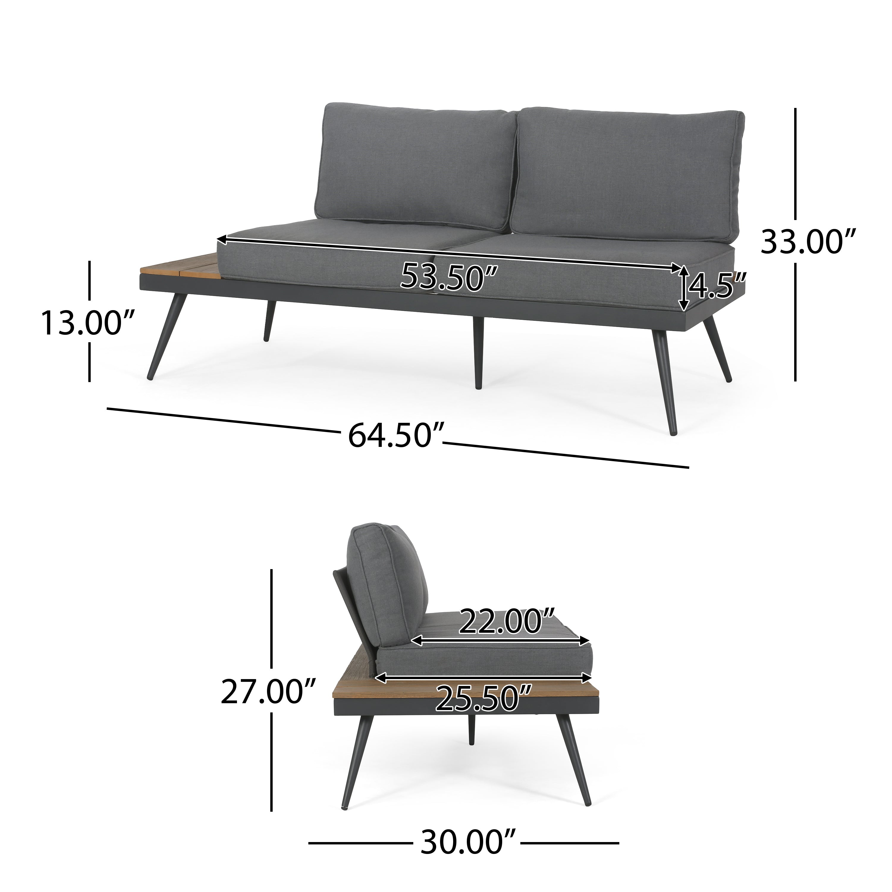 Deborah Outdoor Wood and Aluminum V-Shaped 5 Seater Sofa Set