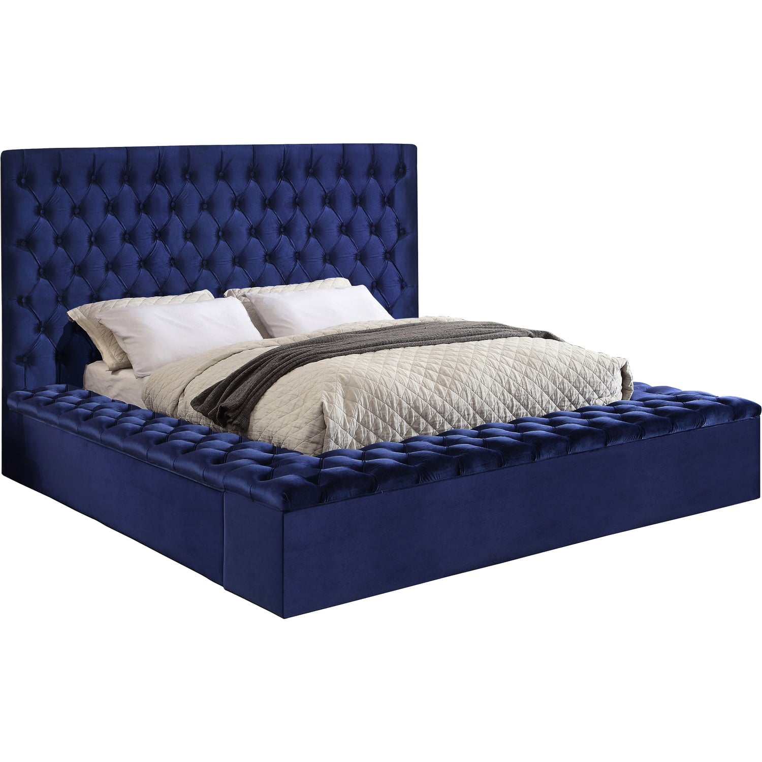 Bliss Navy Velvet King Bed (3 Boxes)-Color:Navy Velvet,Style:Contemporary