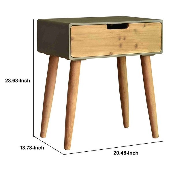 Wooden Side Table with Tapered Legs and Single Drawer， Gray and Brown - 23.62 H x 13.78 W x 20.47 L Inches