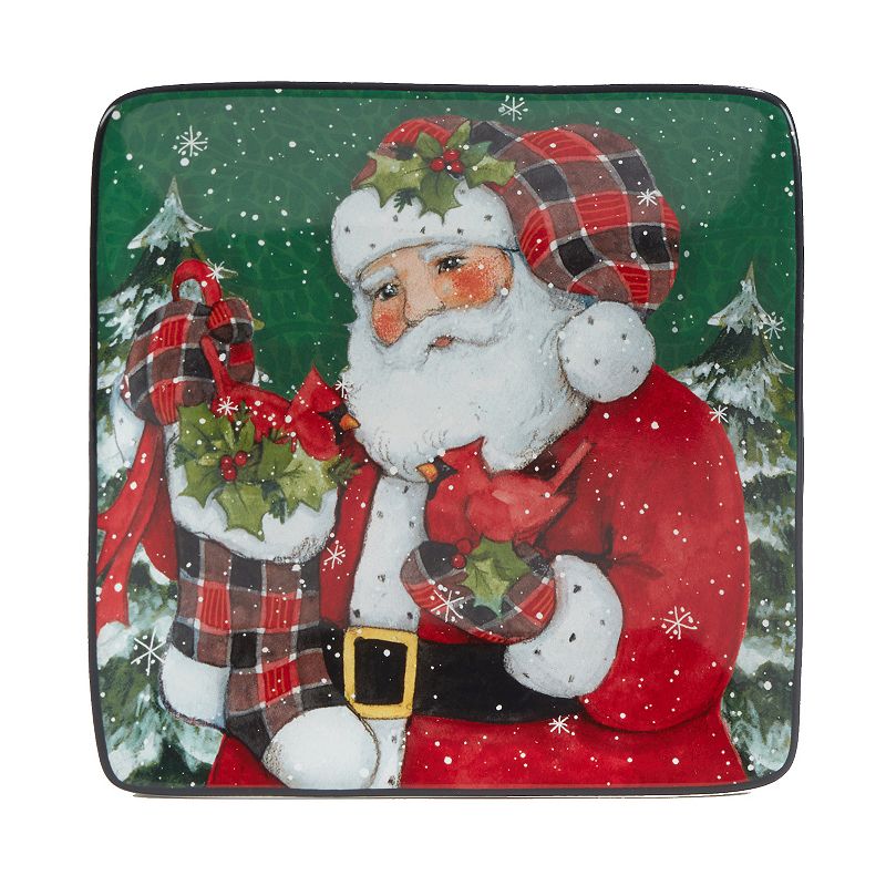 Certified International Christmas Lodge Santa 4-pc. Canape Plate Set