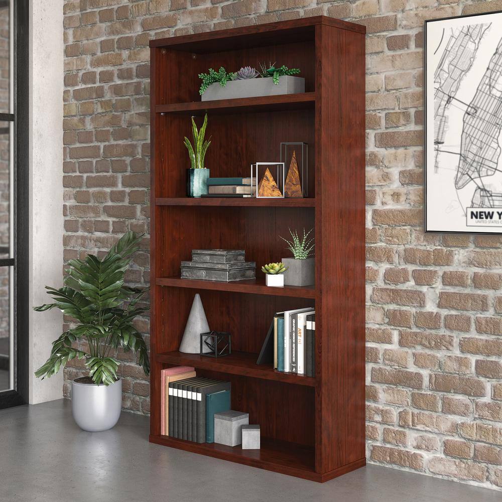 Affirm 65.984 in. Classic Cherry 5-Shelf Standard Bookcase 426307