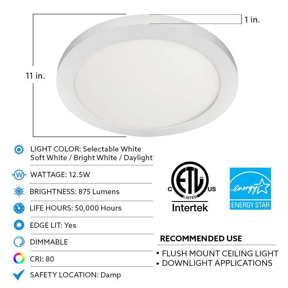 Commercial Electric 11 in. 12.5-Watt Dimmable White Integrated LED Edge-Lit Round Flat Panel Flush Mount Ceiling Light Color Changing 74210HD