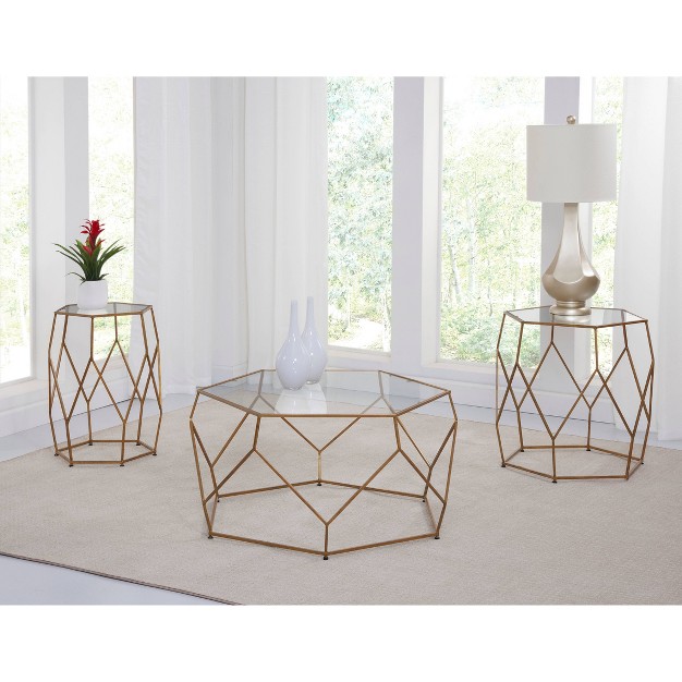 Roxy Hexagonal Chairside End Table Glass Gold Steve Silver Co