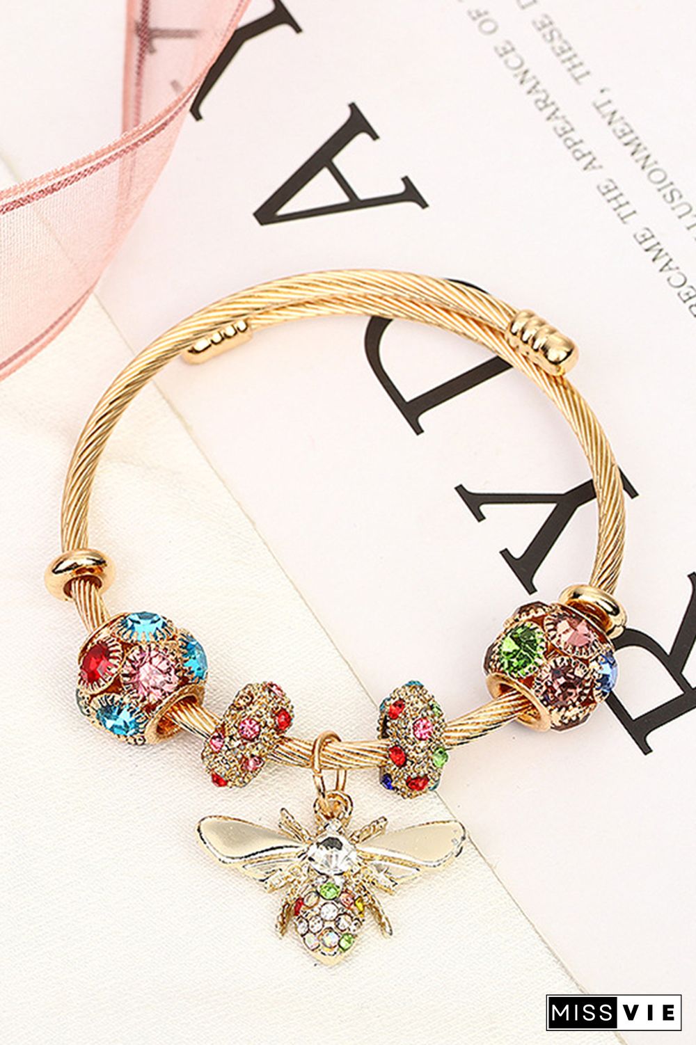 Stainless Steel Diamond Bee Bead Bracelet Wholesale MOQ 5pcs