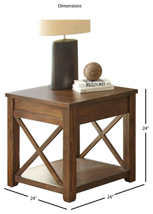 Bowery Hill 24 quotSquare Farmhouse Wood Rustic End Table in Brown   Transitional   Side Tables And End Tables   by Homesquare  Houzz