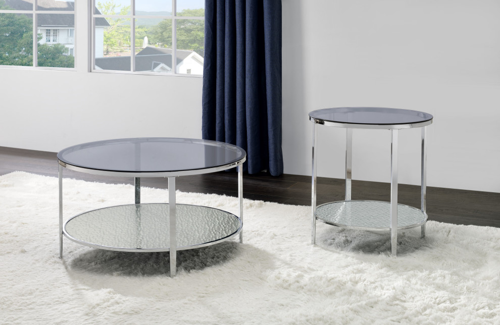 Frostine Round Chrome and Tempered Glass End Table   Contemporary   Side Tables And End Tables   by Steve Silver  Houzz