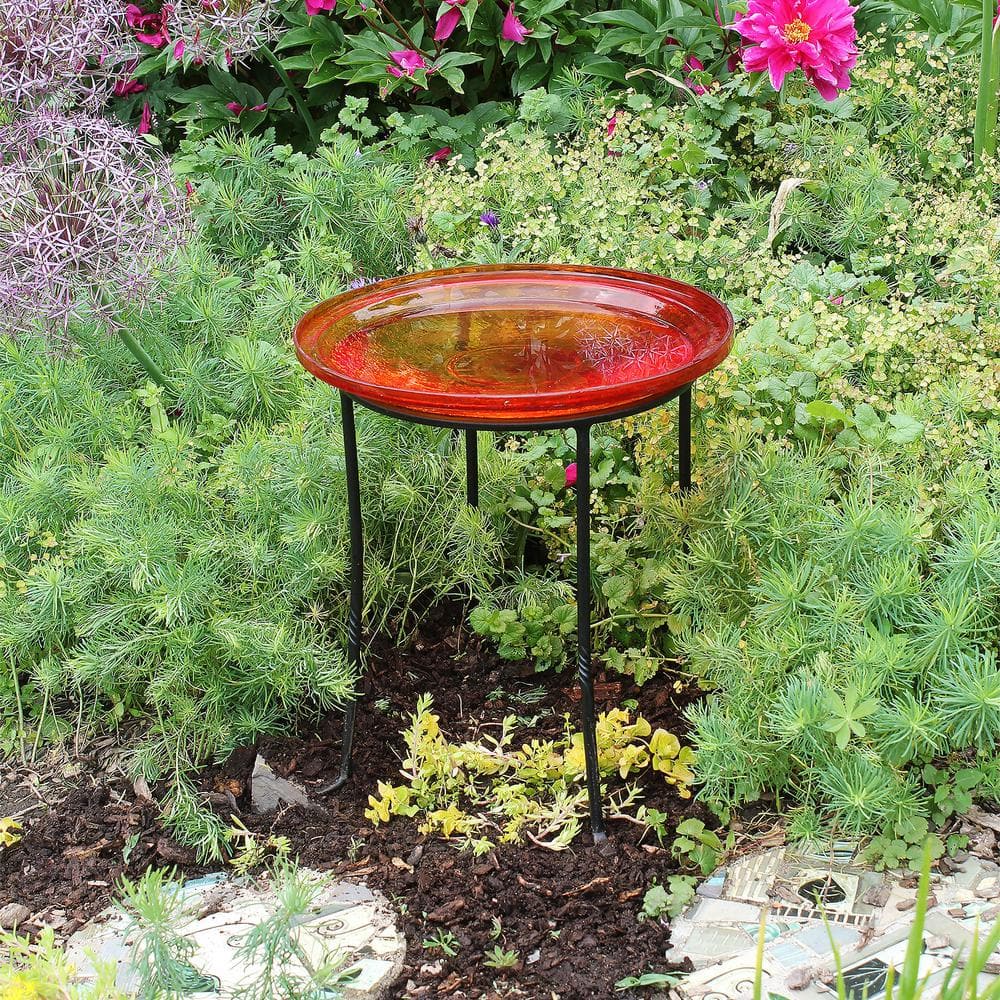 Achla Designs 14 in. Dia Red Reflective Crackle Glass Birdbath Bowl CGB-14R