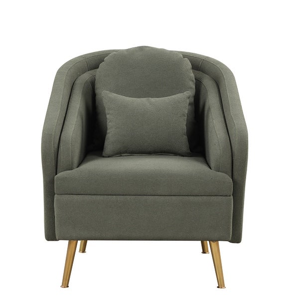 Modern Living Room Accent Chair Velvet Arm Chair Upholstered Barrel Chair Metal Leg Club Chair with Lumbar Pillow， for Bedroom