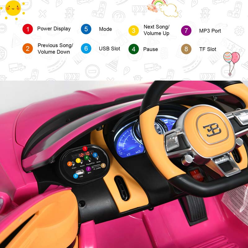 12V Licensed Bugatti Chiron Kids Ride on Car Battery Powered Electric Vehicle with 2.4G Remote Control