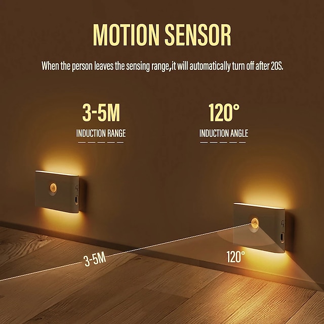 LED Night Lights Motion Sensor USB Rechargeable Linkage Induction Wireless Night Light Kitchen Cabinet Corridor Night Lamp for Bedroom Home Staircase Passageway Lighting