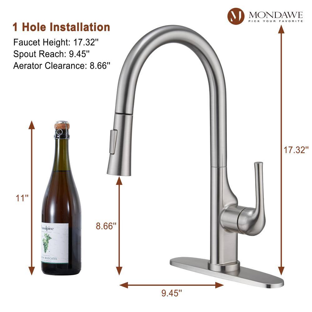 Mondawe Single-Handle Standard High Arc Pull Down Sprayer Kitchen Faucet Deck Mount Kitchen Faucet in Brushed Nickel MD-D47-BN