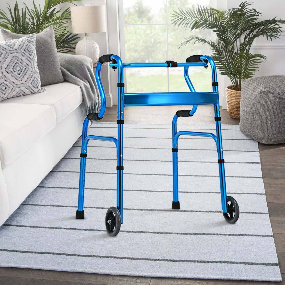 WELLFOR Folding Aluminum Wheeled Stand-Assist Walker in Blue SP-HPY-0602BL