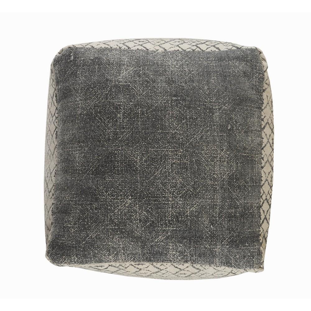 Lr Home Geometric Handmade Polyester Pouf， Beige