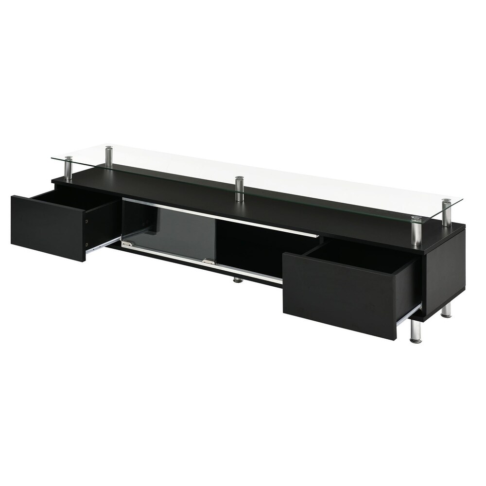 TV Console Table Tempered Glass Sliding Glass Door Media Console with Sliding Glass Door for TV Up to 70\