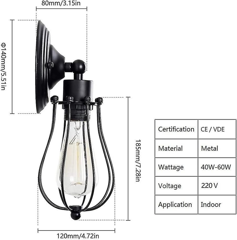 Industrial Indoor Wall Light Cage Vintage Pendant Light Fixture(black 1 Pack)