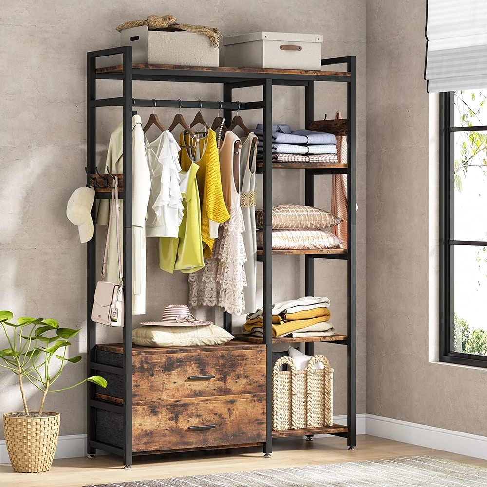 Freestanding Closet Organizer  Clothes Rack with Drawers and Shelves  Heavy Duty Garment Rack