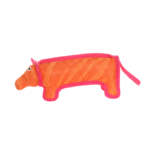 DuraForce Durable Woven Fiber Pig Dog Toy with Squeaker， Orange