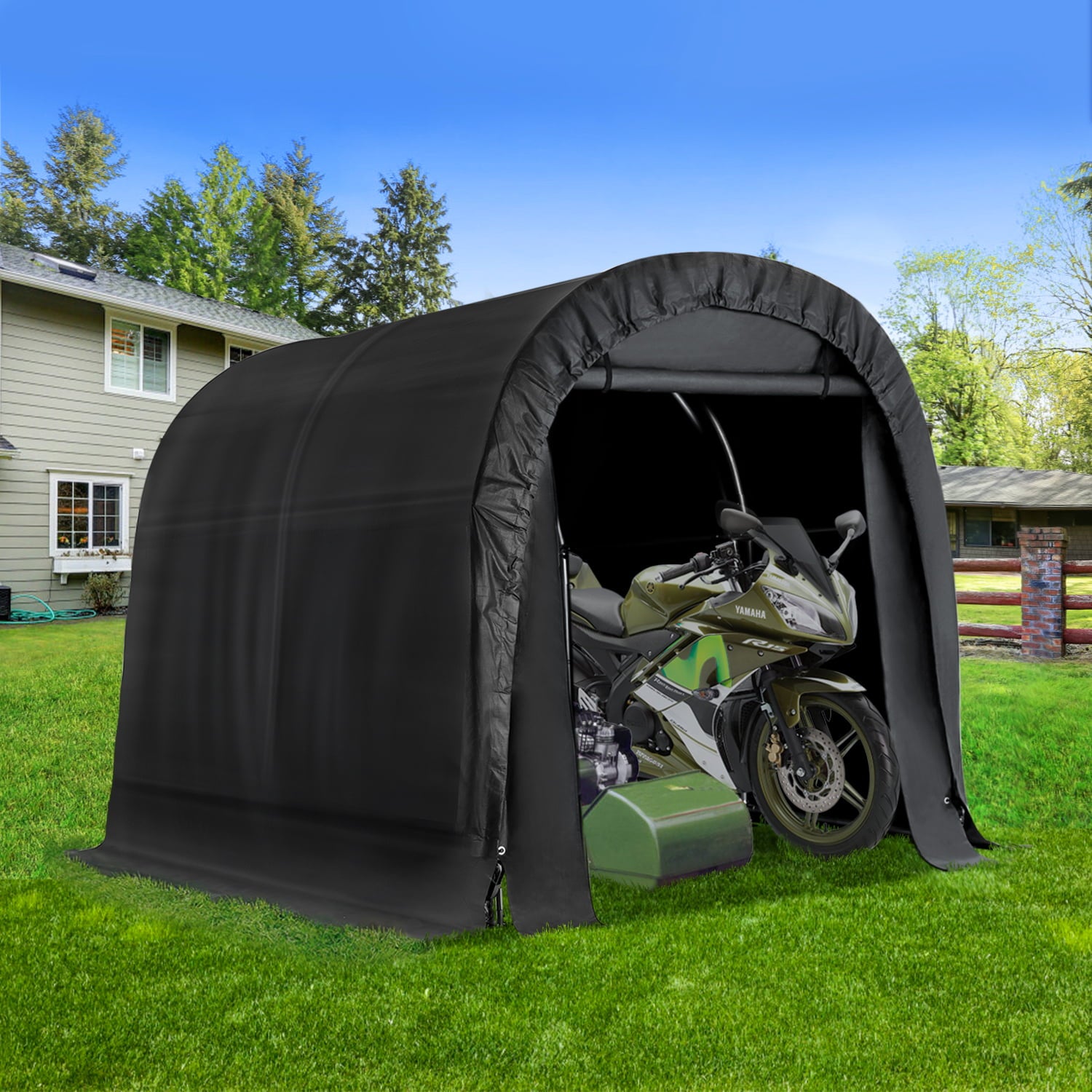 Mellcom 8 x 8 FT Heavy Duty Storage Tent, Outdoor Tool Shed, Carport, Portable Garage for Patio, Garden, Black