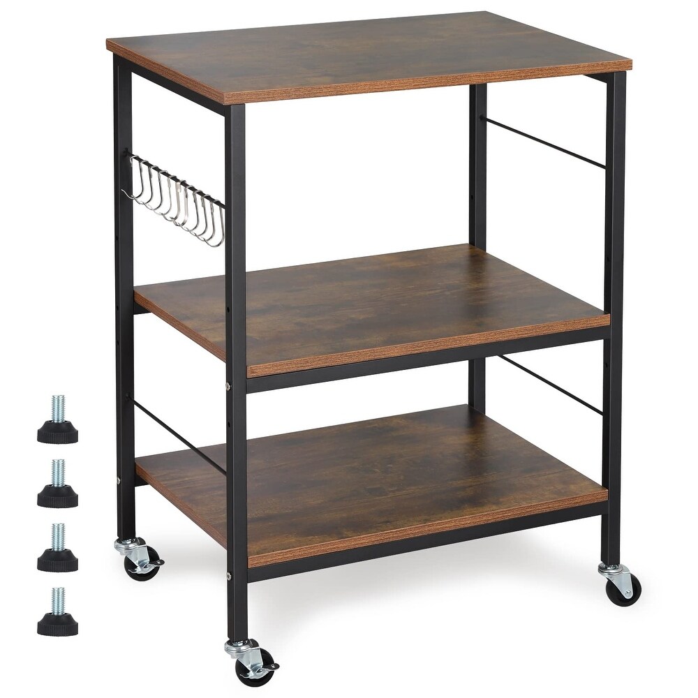 Nightstands  Industrial Microwave Oven Stand Kitchen Baker's Rack End Table 3 Tier Storage Shelf with 10 Hooks