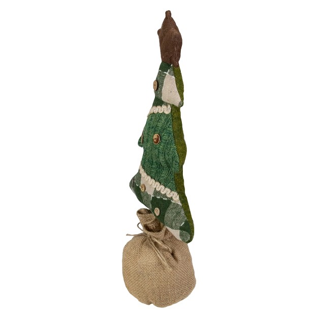 Northlight 17 5 inch Tan And Green Rustic Multi fabric Standing Christmas Tree Tabletop Decoration