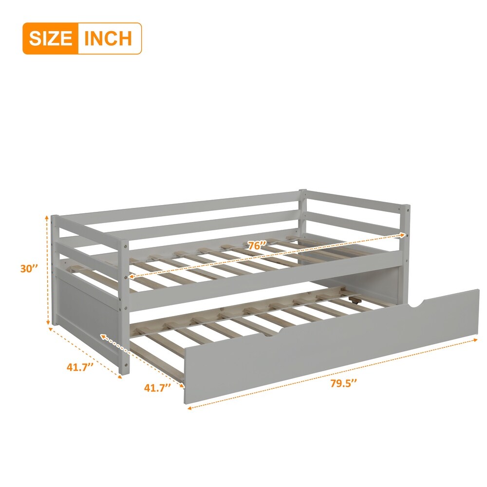 Twin Size Daybed with Trundle   Wood Frame Set   Wooden Slat Support