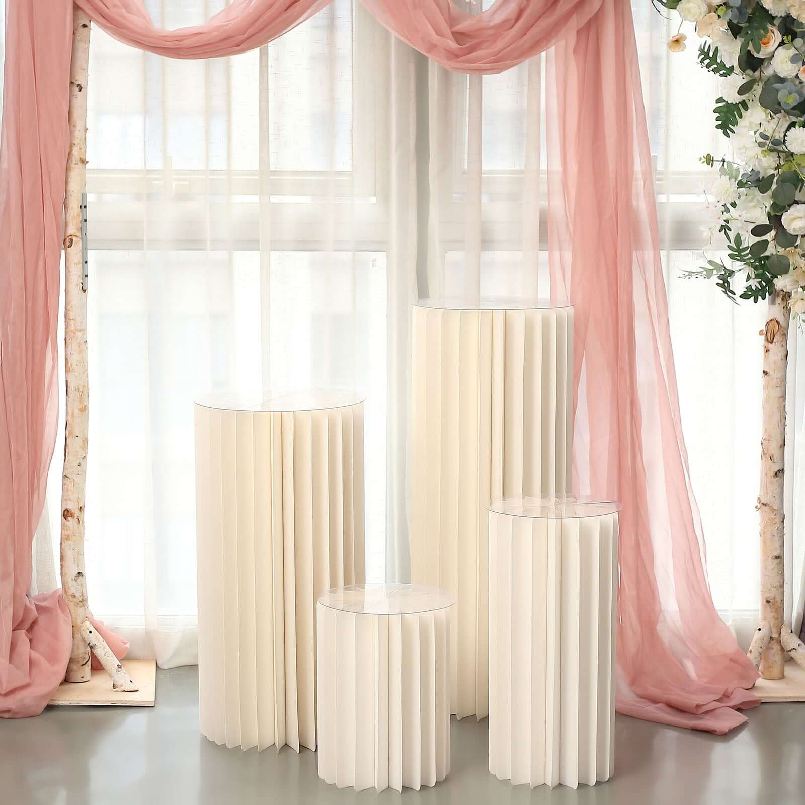 Ivory Cylinder Pillar Pedestal Stand, Display Column Stand With Top Plate 24