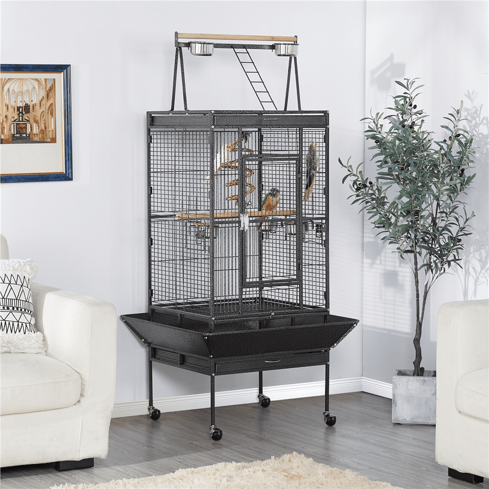 68.5inch Play Top Parrot Cage Rolling Bird Cage， Black