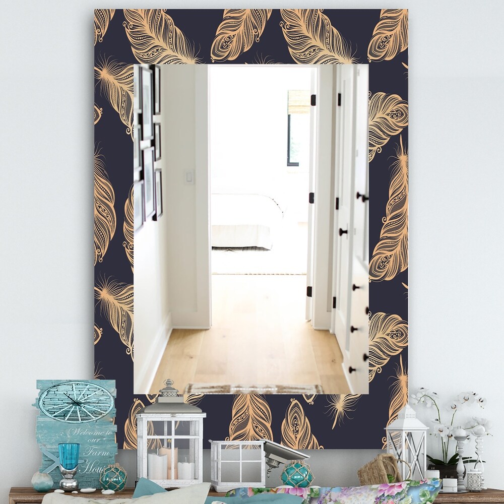 Designart 'Feathers 17' Bohemian and Eclectic Mirror   Frameless Modern Printed Wall Mirror