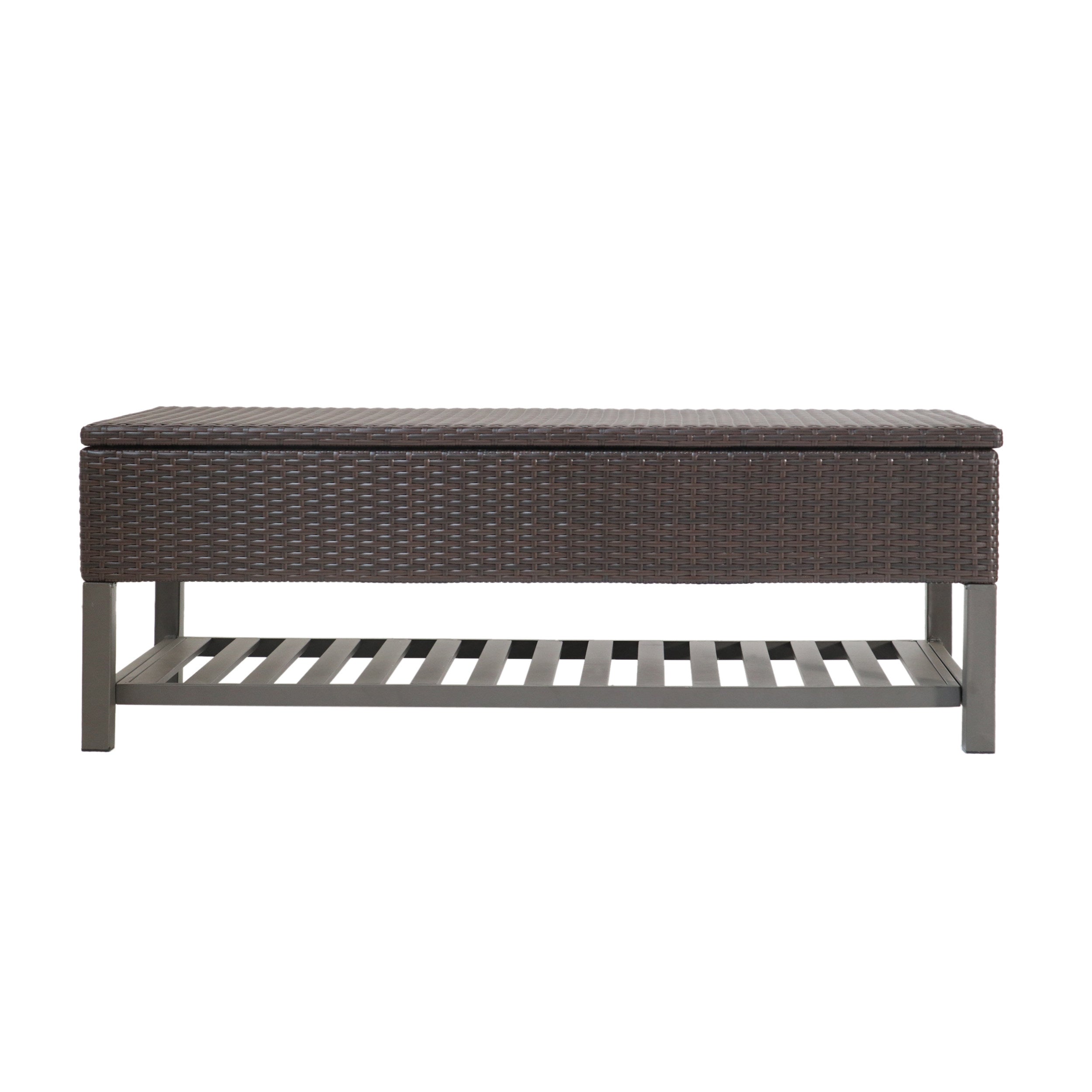 Martina Storage Bench with Rack, Wicker with Iron Frame