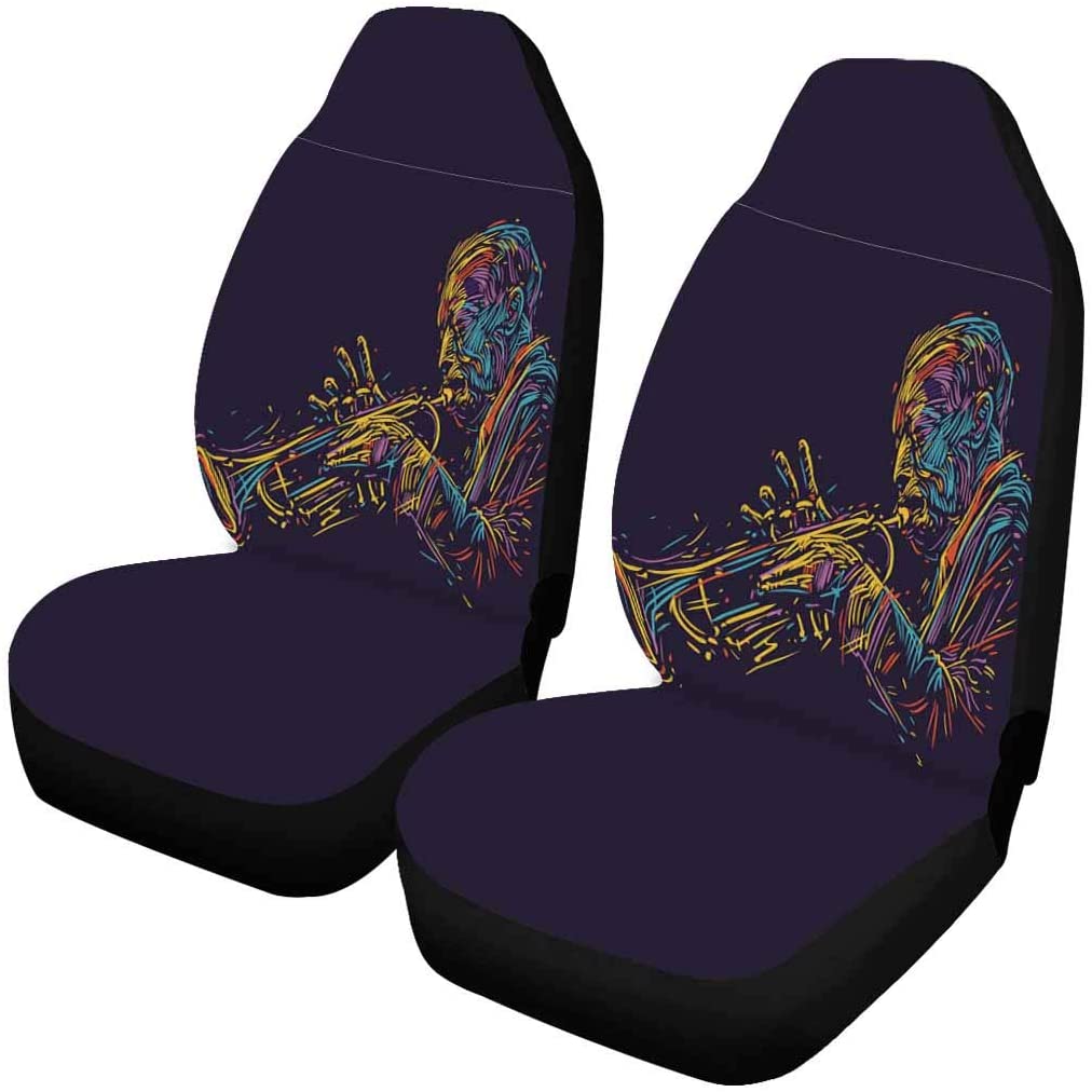 FMSHPON Set of 2 Car Seat Covers Jazz Trumpet Player Universal Auto Front Seats Protector Fits for Car，SUV Sedan，Truck