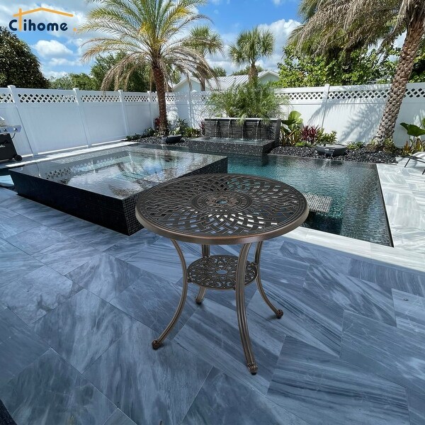 Clihome Patio Cast Aluminum Dining Table with Umbrella Hole