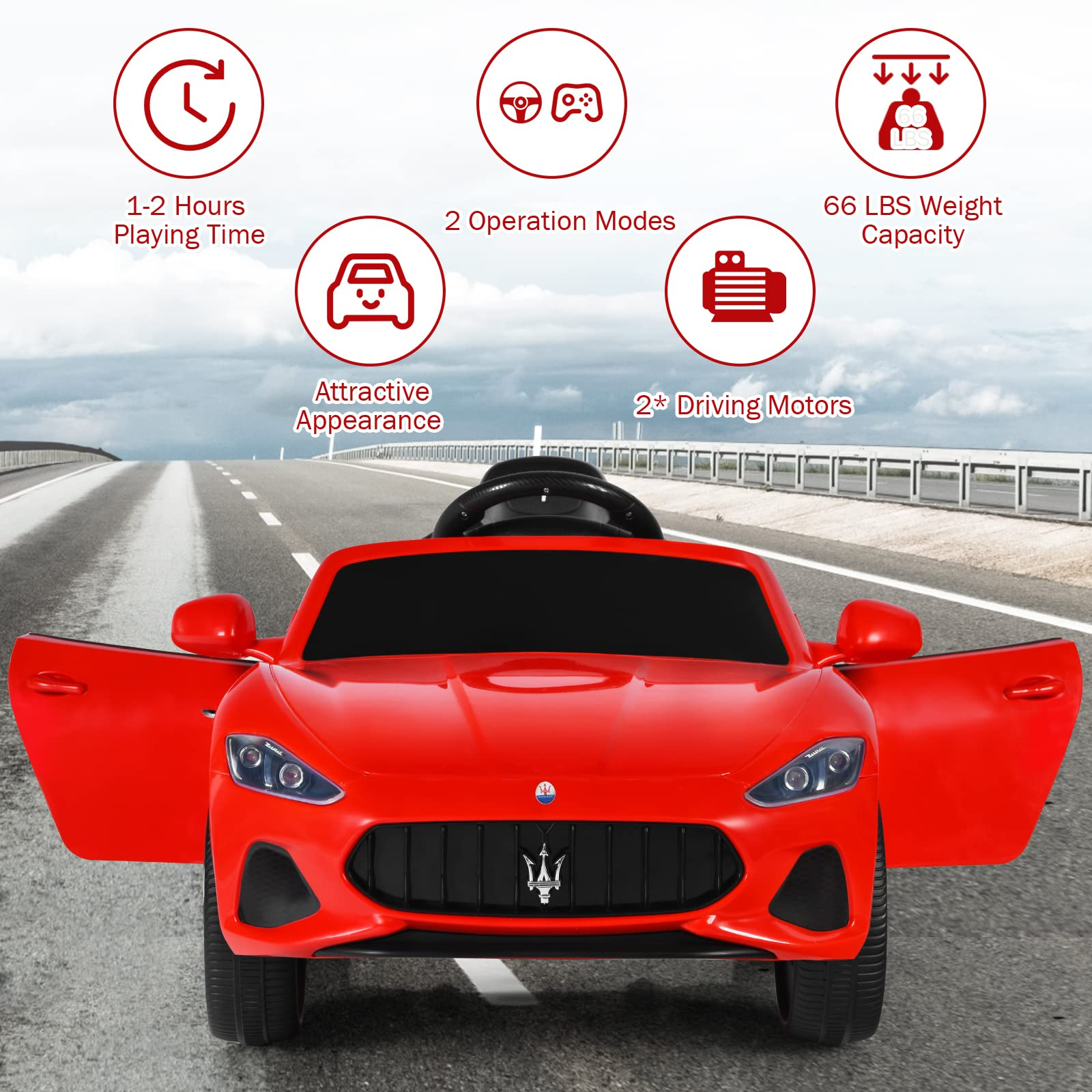 Costzon Ride on Car, 12V Licensed Maserati GranCabio Battery Powered Vehicle w/ Remote Control, Spring Suspension