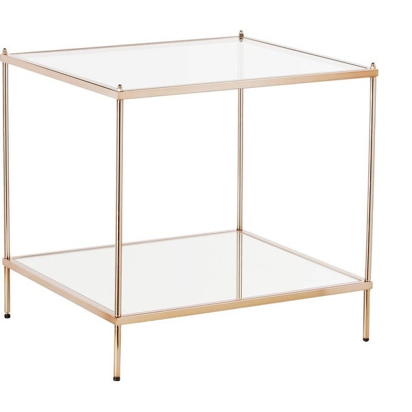 Kreamer Metal and Glass Mirrored End Table， Gold