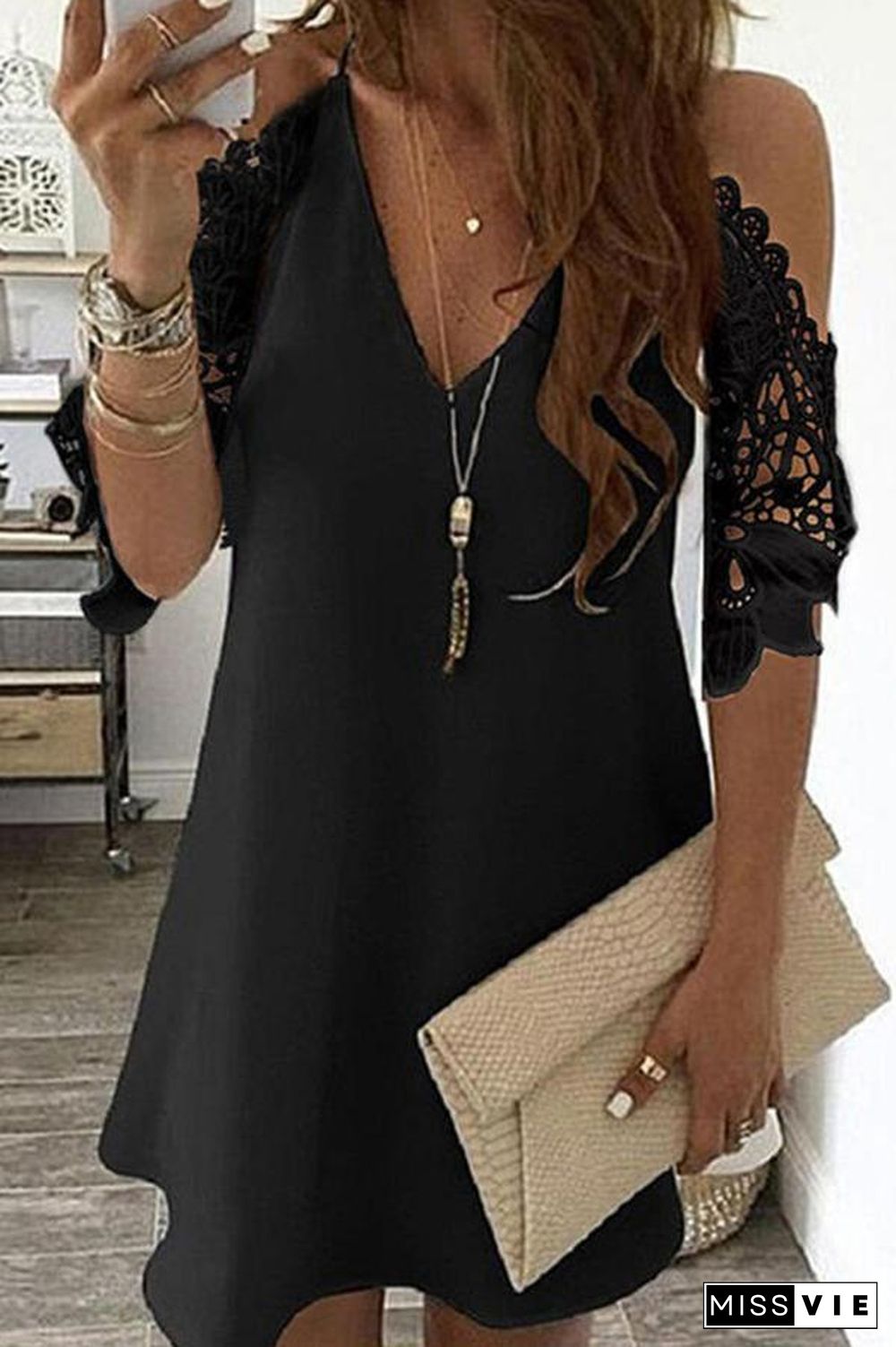 Lace Stitching Off Shoulder Mini Dress P13004