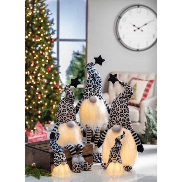 Set of 2 Lighted Leopard Print Gnome Figurines