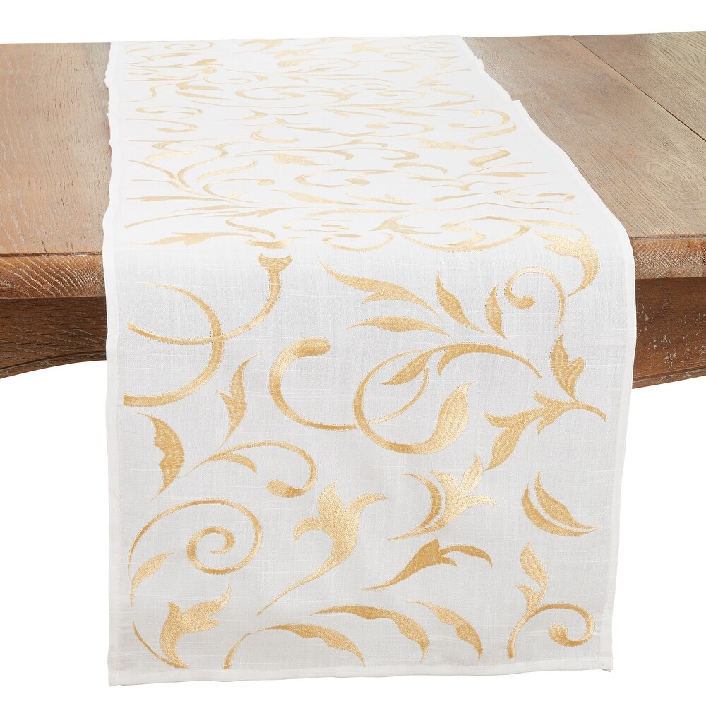 Intricate Embroidered Leaves Table Runner