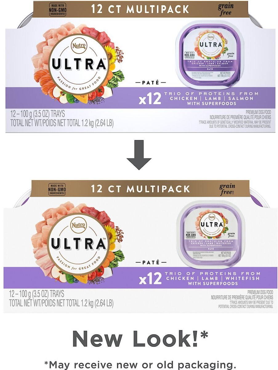 Nutro Ultra Trio of Proteins Adult Grain-Free Chicken， Lamb， Whitefish Pate Dog Food Trays