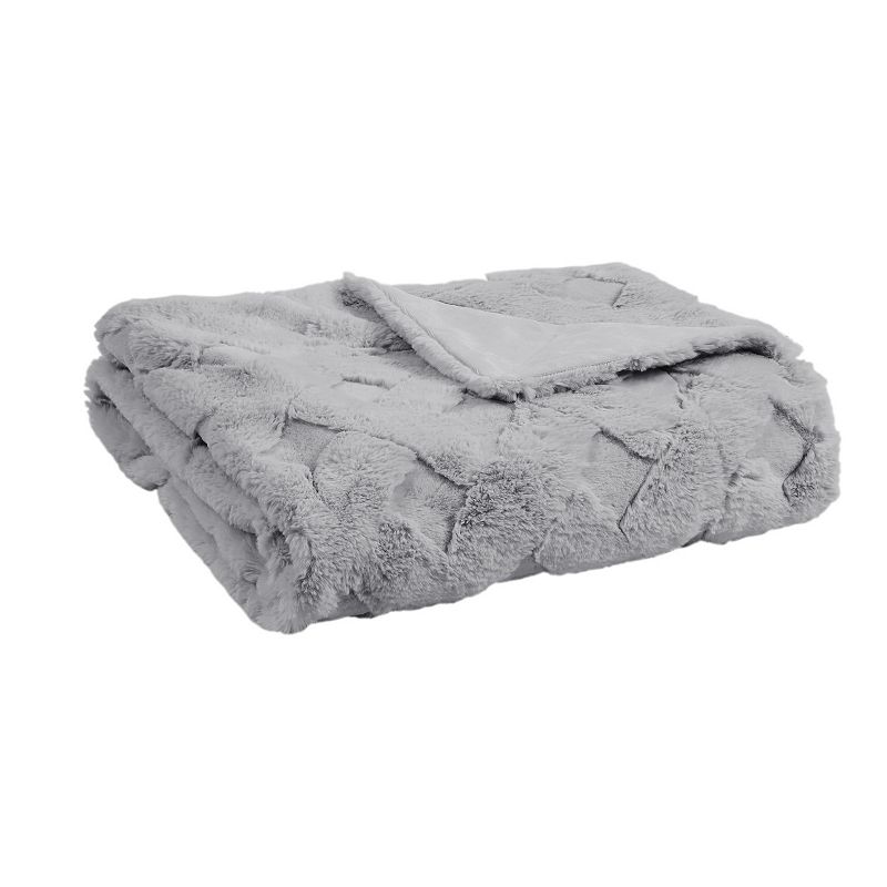 Madison Park Claire Luxury Basketweave Faux Fur Throw Blanket