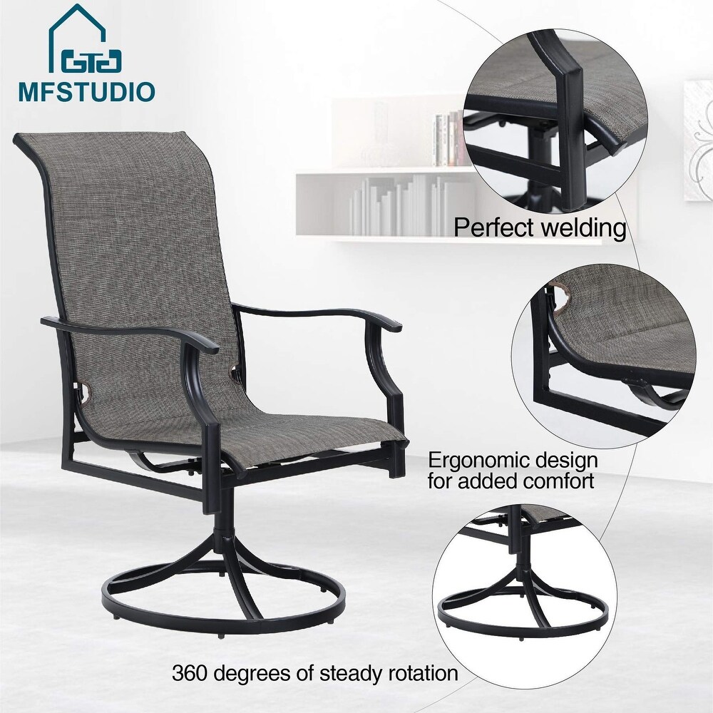 MFSTUDIO 5 Piece Outdoor Fire Pit Set  28 Inch Square Propane Gas Fire Pit Table with 4 Padded Textilene Fabric Swivel Chairs