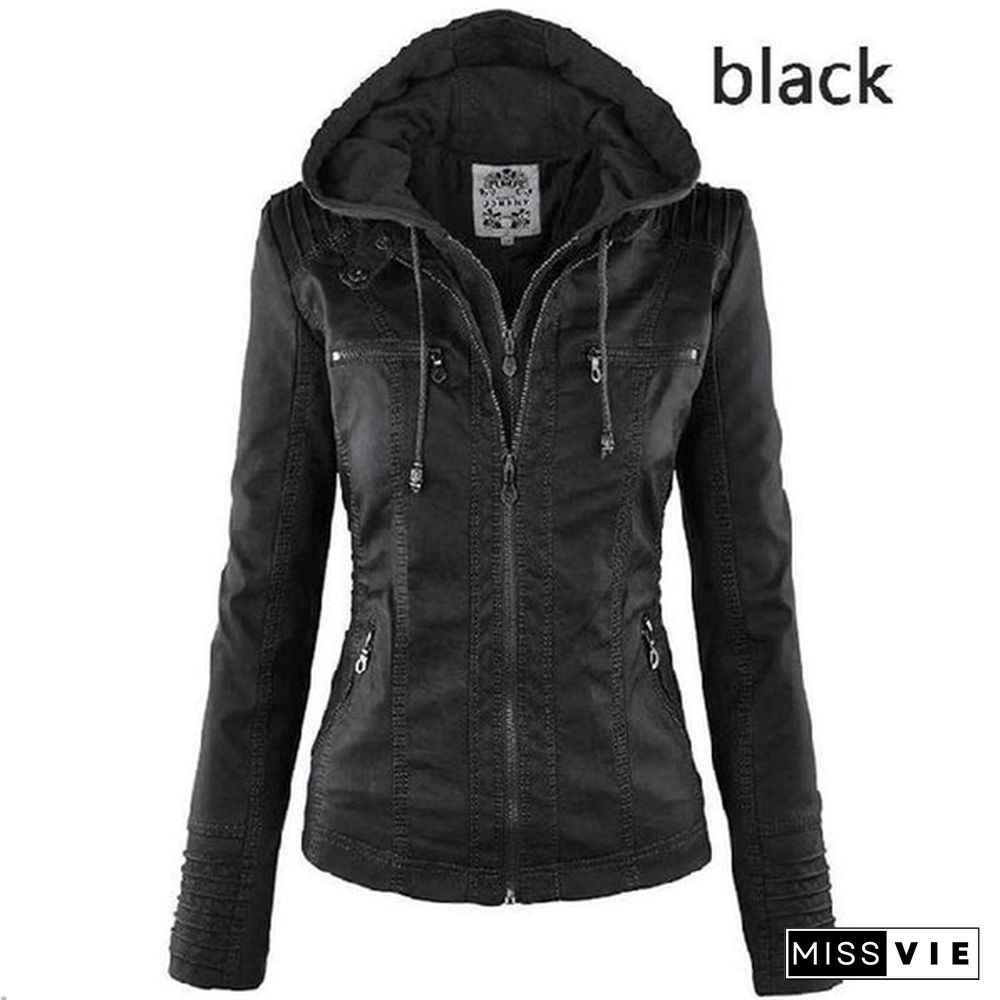 5 Color Long Sleeve Zipper Jacket Leather Jackets Coat Ladies Tops Motorcycle Coat Plus Size XS-7XL