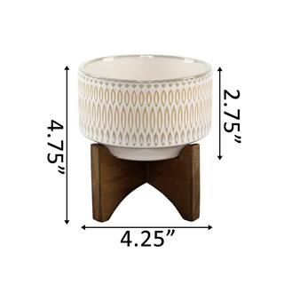 Vigoro 4.3 in. Gianna Small Ivory White Ceramic Pot (4.3 in. D x 4.75 in. H) with Stand CT939-IVORY