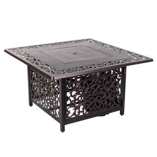 Fire Sense Sedona 42 in. x 24 in. Square Aluminum Propane Fire Pit Table in Antique Bronze 62527